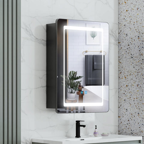 LUMIRRORS® LED Bathroom Mirror Cabinet with Shaver Socket 50x70cm Black