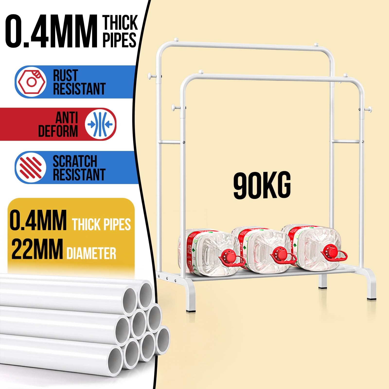 Clothes Rail With Shelves, Double Rods Clothing Rail for Bedroom, White