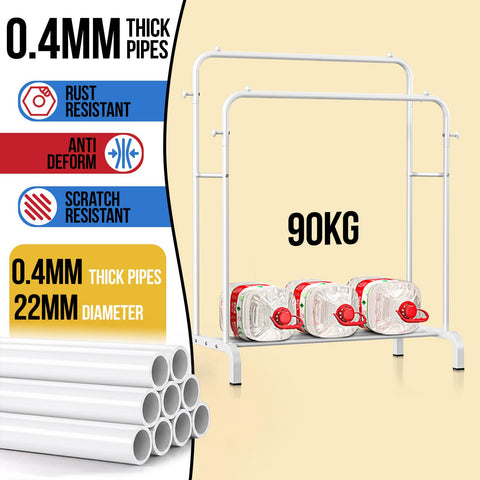 Clothes Rail With Shelves, Double Rods Clothing Rail for Bedroom, White
