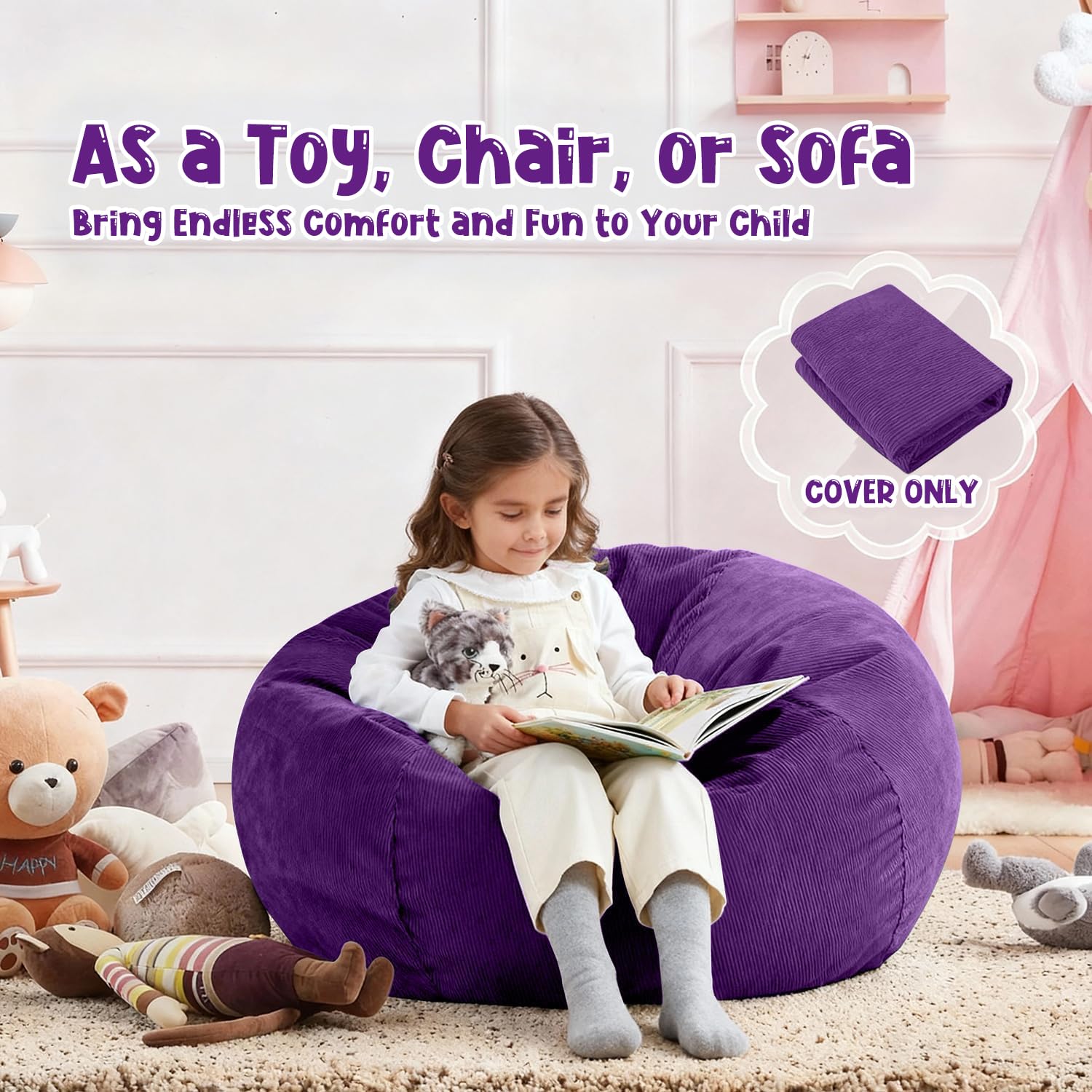 Nobildonna Bean Bag Chair Cover (No Filler) for Kids Beanbag Stuffed Animal Storage Without Filling Plush Toys Holder and Organizer Soft Premium