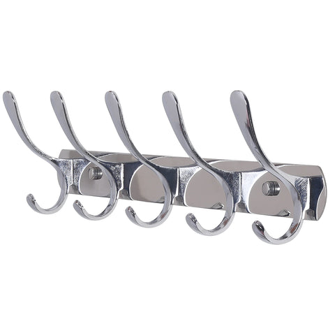 SKOLOO - Wall Mounted Coat Rack with 5 Hooks, Metal Wall Mounted Coat Hanger for Coat Jacket Backpack Coat Silver Hooks Perfect for Entryway, Kitchen