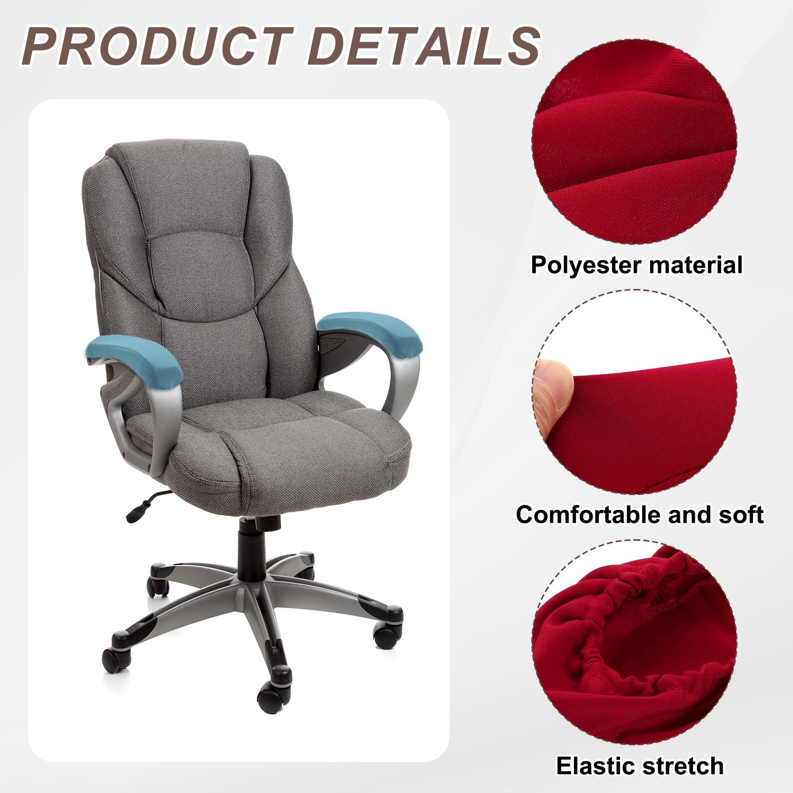 sourcing map Chair Armrest Slipcovers Covers, 22 x 7cm Polyester Removable Seat Hand Rest Protector for Office Chairs Desk Chair(Wine Red)