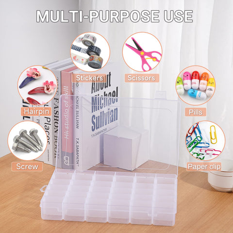 FFowcye 2 Pack 36 Grids Plastic Bead Storage Box with Adjustable Dividers, Clear Small Parts Organiser for Jewellery, Sewing, Screws, Lego