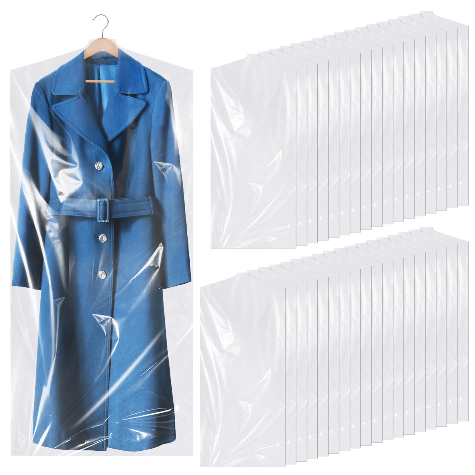 35 Pack Plastic Clothes Covers, Dry Cleaning Bags, Garment Bags 60 * 140 cm