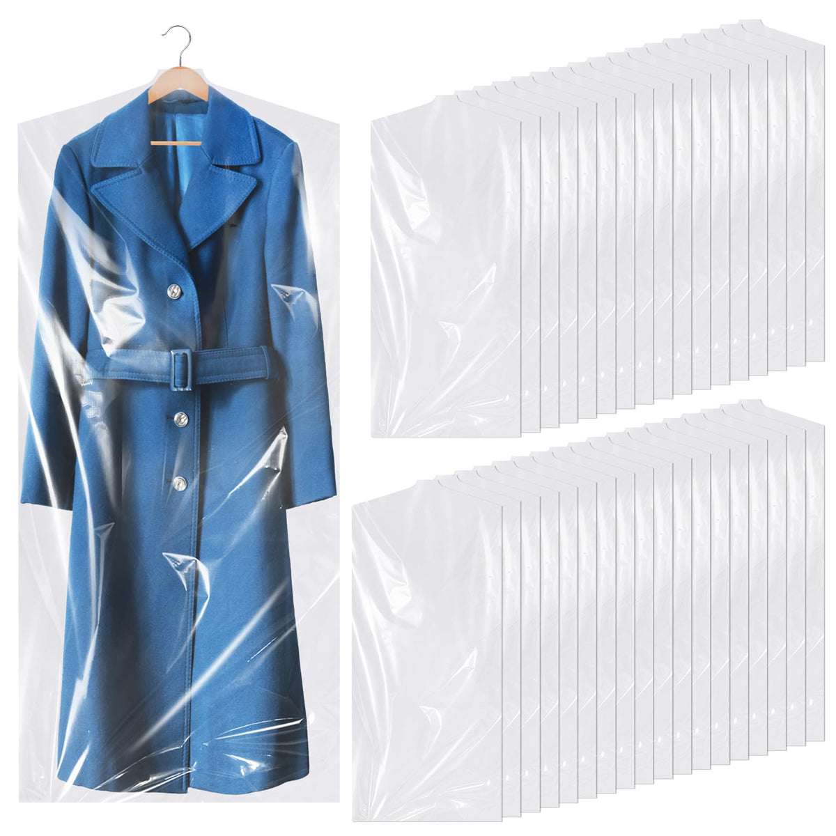 35 Pack Plastic Clothes Covers, Dry Cleaning Bags, Garment Bags 60 * 140 cm