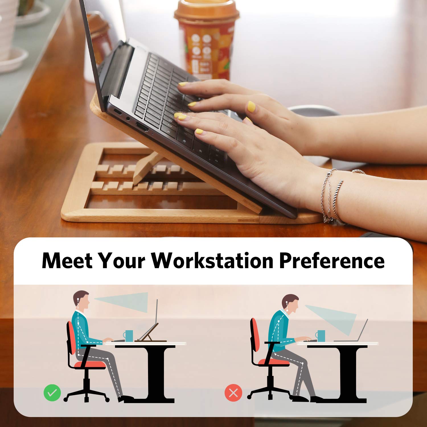 RAVEGO Wooden Laptop Stand, Foldable Ventilated Laptop Riser, Adjustable Computer Stand for Desk