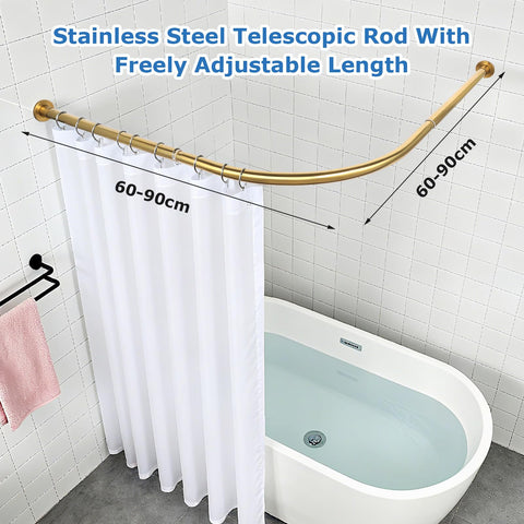 Minicoco Shower Curtain Rail for Bathtubs, L-Shaped Shower Curtain Pole in three varations 68x98cm / 68x98 cm, Wall Mounted Shower Pole