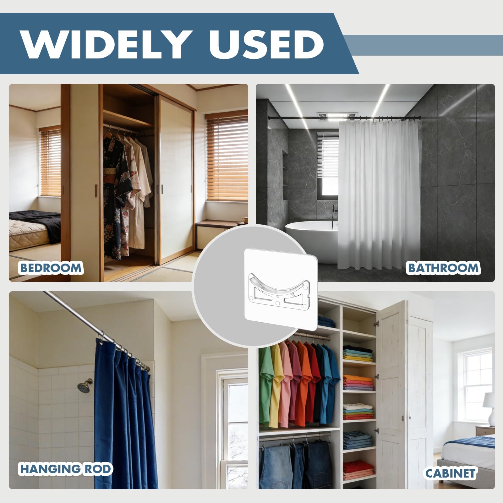 12PCS Adhesive Shower Curtain Rod Holder for Bathroom Walls, Self Adhesive Rod Holder for Shower Poles Extendable No Drill
