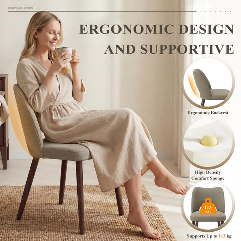 MALOL Upholstered Dining Chairs Set of 2, Fabric Chairs for Dining Room with Solid Wood Legs, Hollow Backrest and Thick Seat Cushion