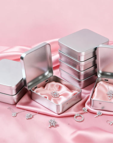 LJY Hinged Metal Tins, 8 Pack, 93 x 83 x 25 mm, Silver