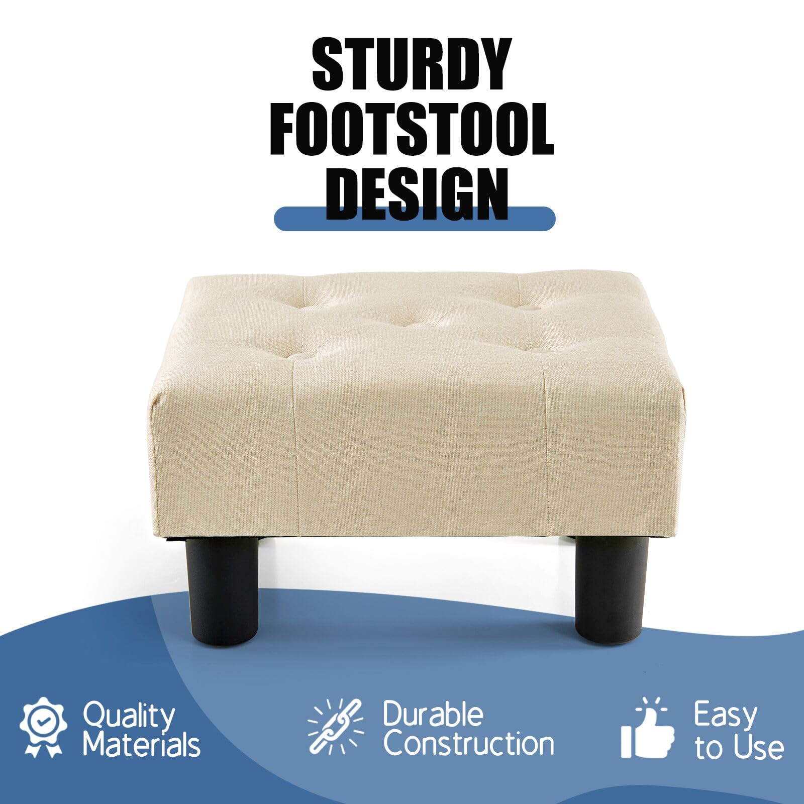 BRIAN & DANY Small Foot Stool, Linen Footstool with Legs, Footstools for Living Room, Ottoman Footrest Extra Seating for Entryway, Beige