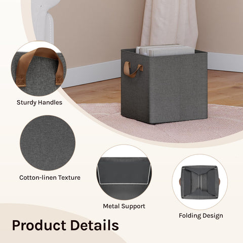 WOLTU Storage Boxes Set of 5, Storage Baskets, Folding Wardrobe Cube Boxes, with Handle and Metal Frame, for Living Room/Bedroom/Study, Linen