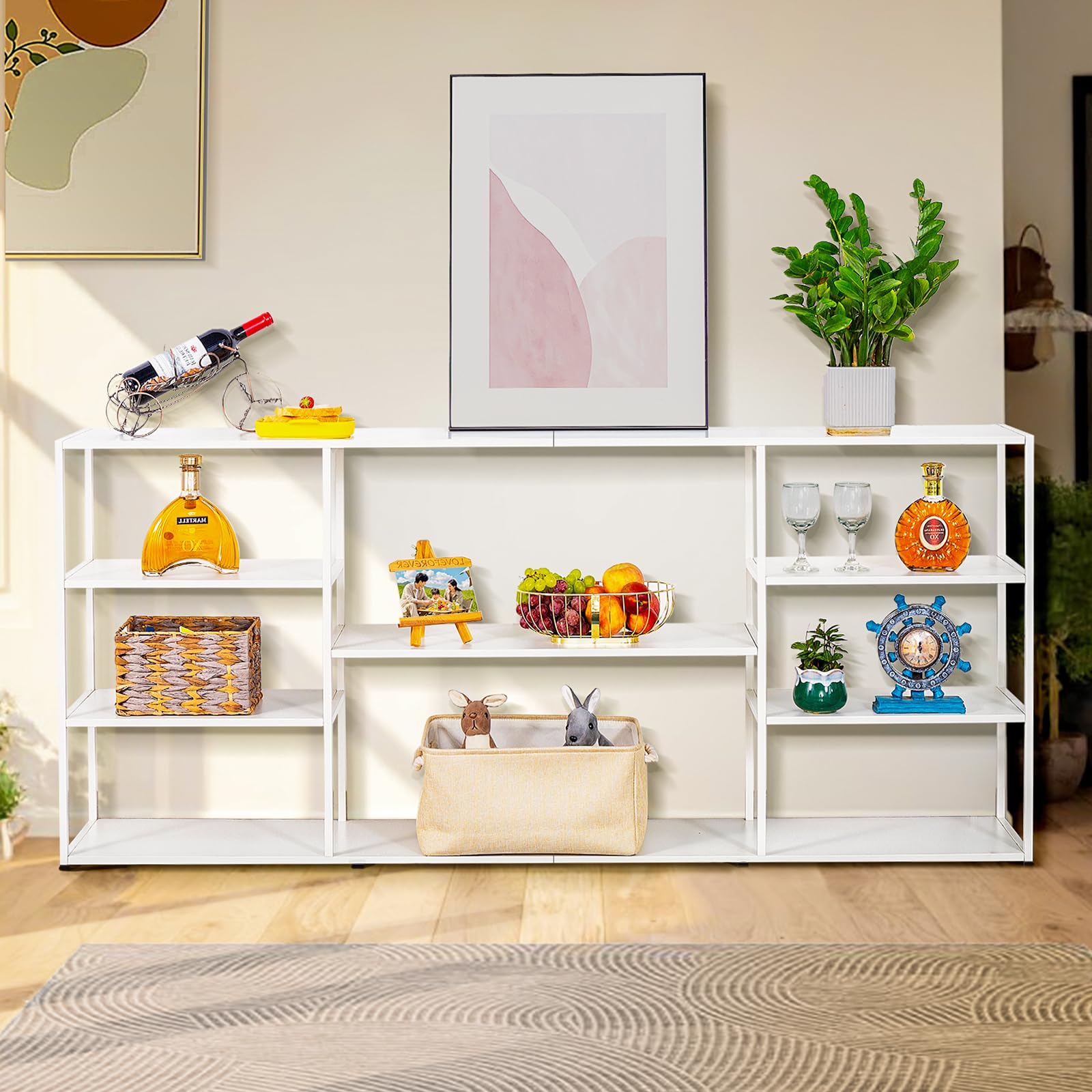 HDANI 180cm Extra Long Sofa Console Table,Narrow Modern Entryway Table Behind Couch with Storage Shelves,4 tier Shelf Bookshelf for Living