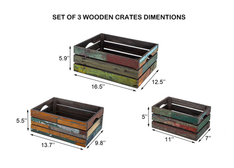 Venalys Set of 3 Distressed Wood Nesting Crates, Rustic Storage Wooden Crate Boxes, Farmhouse Stackable Wooden Basket Containers for Display (Random)