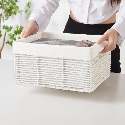 Vagusicc Wicker Storage Basket, Set of 6 Hand-Woven Display Hamper Basket with Handle, Wicker Basket for Shelves Closet