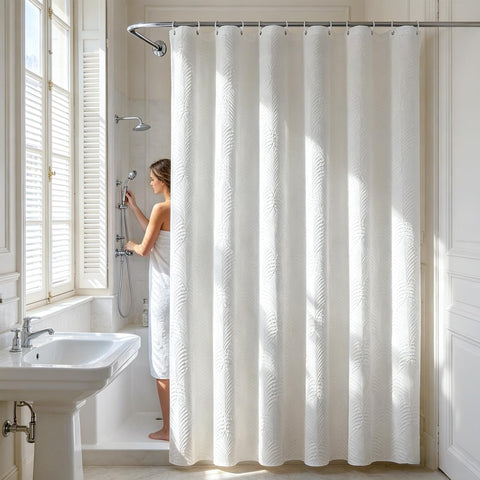 White Shower Curtain 120 cm x 200 cm for Small Bathroom - Thick Fabric Shower Curtains with Hooks & Weighted Hem