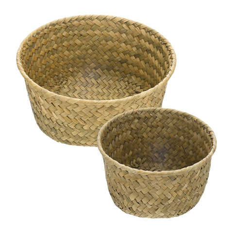 M METERXITY 2-Pack Natural Seagrass Woven Storage Basket, Small Round Storage Seaweed Woven Sundries Baskets for Fruit/Kitchen/Desktop/Household