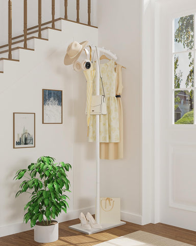 ENUMAIL Freestanding Metal Clothes Rack with Natural Rock Base,175cm,White