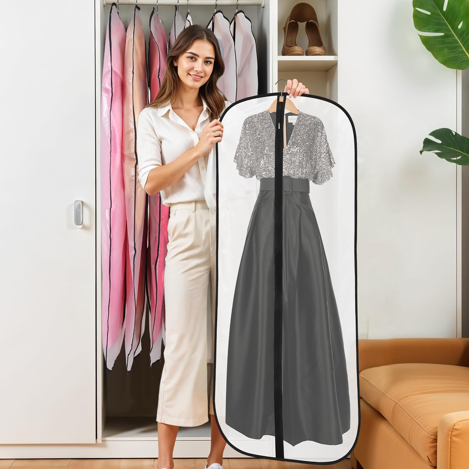 6 Pack Garment Bags, PEVA Dress Bags Covers Long, Clothes Covers 55in