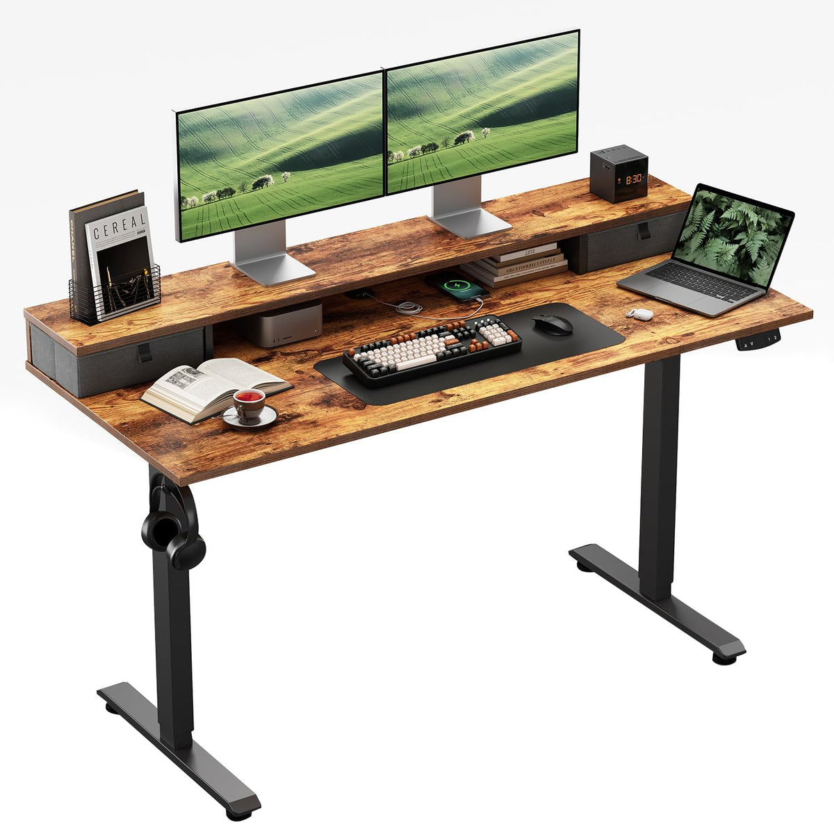 Klicelor Electric Height Adjustable Desk, with 2 Fabric Drawers, 120x60cm