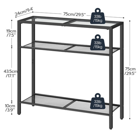 HOOBRO 3-Tier Console Table, Tempered Glass Sofa Table, Narrow Side Table, Modern Hallway Table, for Living Room, Foyer, Hallway, Bedroom