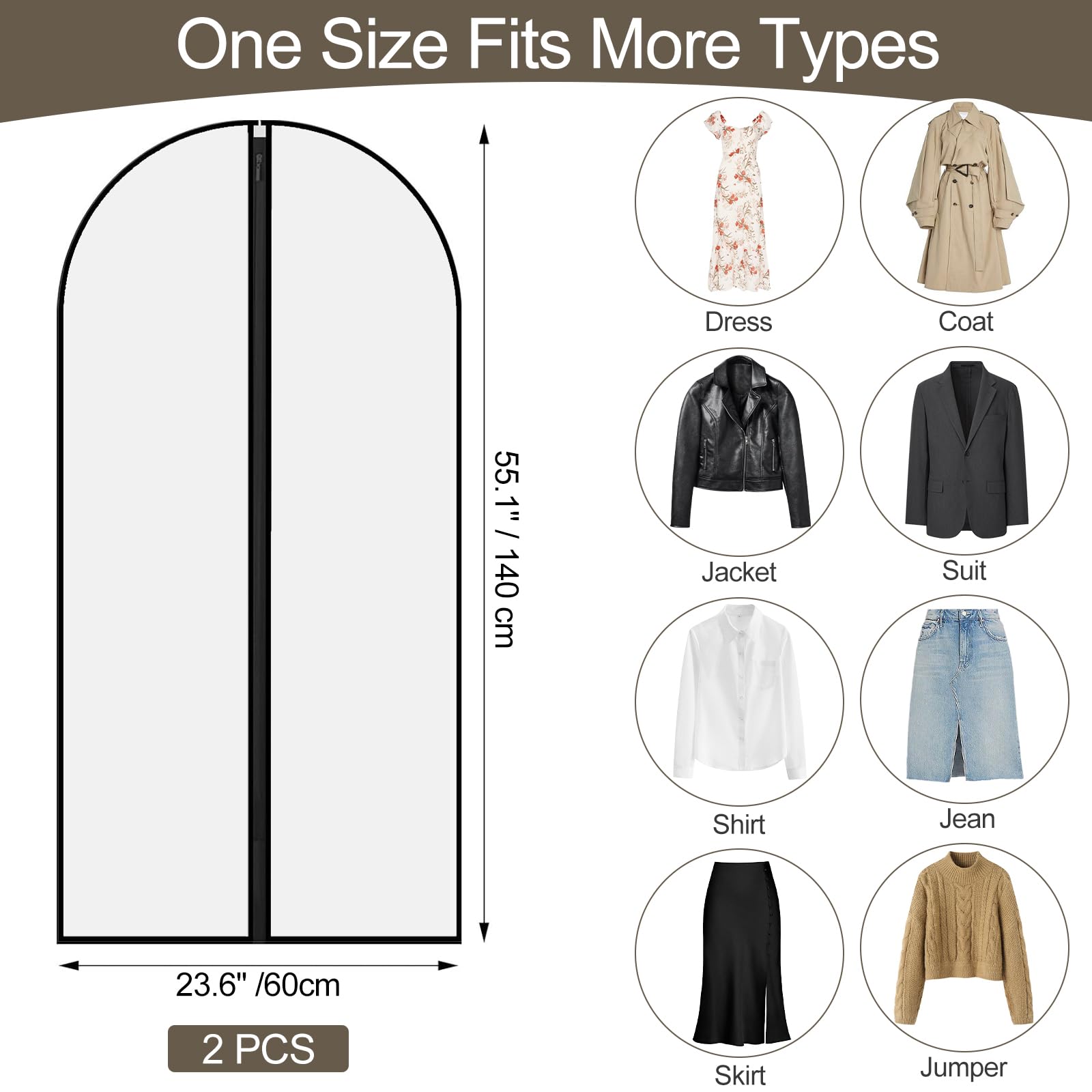 Pwsap 55in Dress Bags Covers Long, 2 Pack, Clothing Covers, Suit Bag