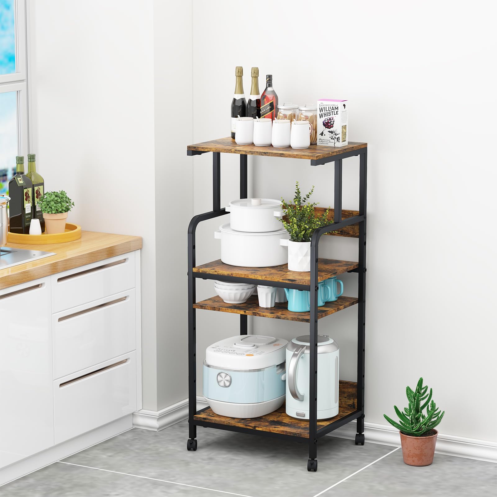 4-Tier Printer Stand, Large Printer Table on Wheels, Movable Printer Stand