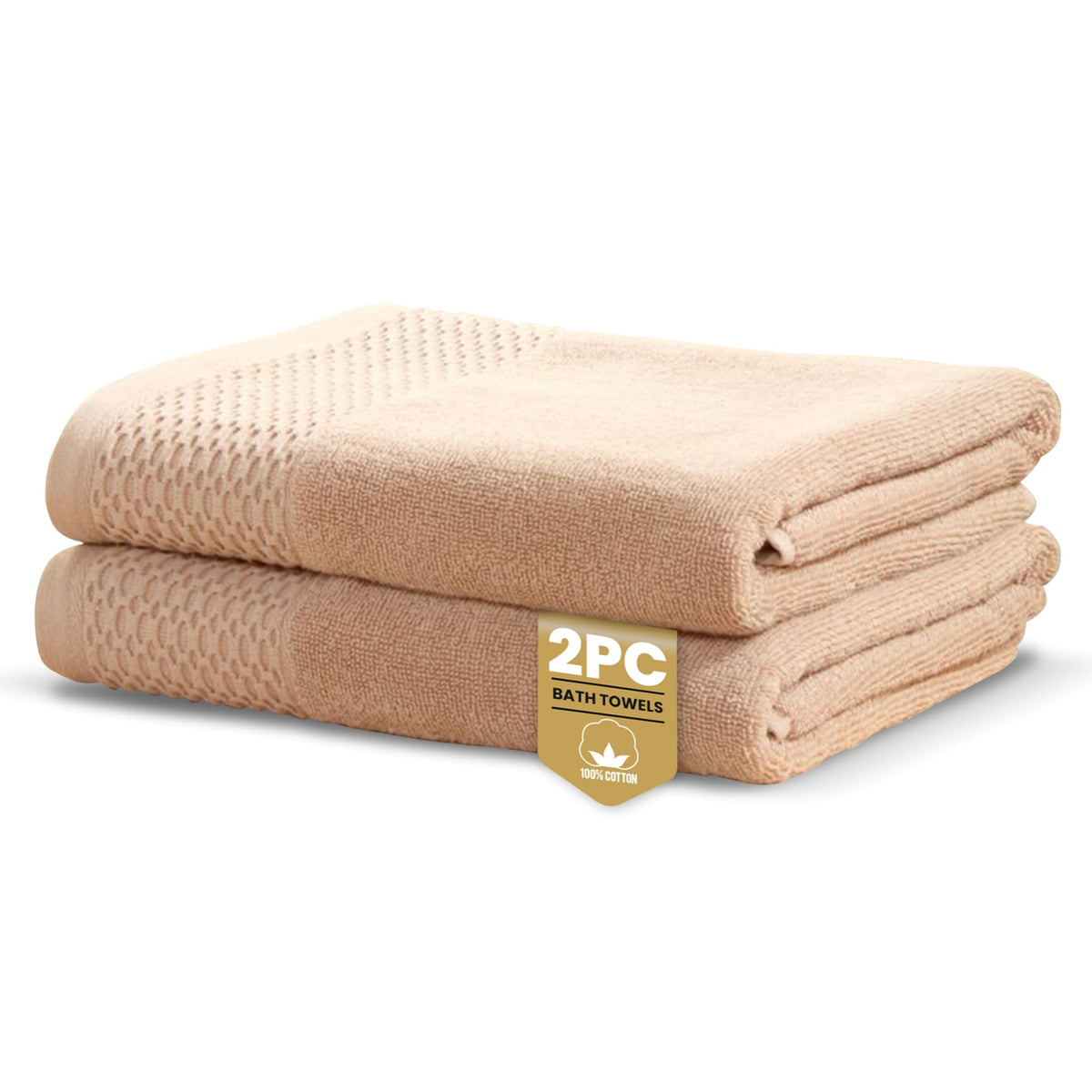 Rapport Home Eden Weave Bath Towels 2-Pack | Mink, 70x120cm | 100% Cotton 500gsm | Oeko-Tex Made in Green & BCI Certified