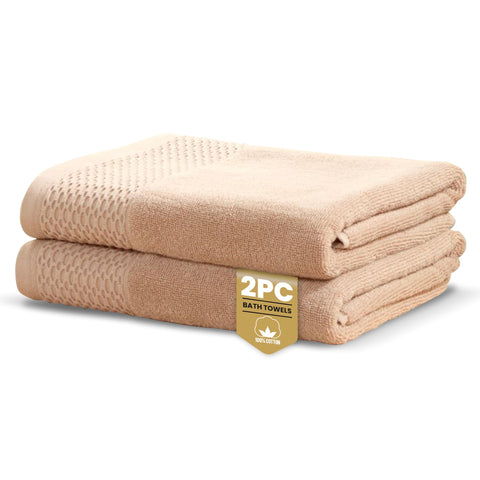 Rapport Home Eden Weave Bath Towels 2-Pack | Mink, 70x120cm | 100% Cotton 500gsm | Oeko-Tex Made in Green & BCI Certified
