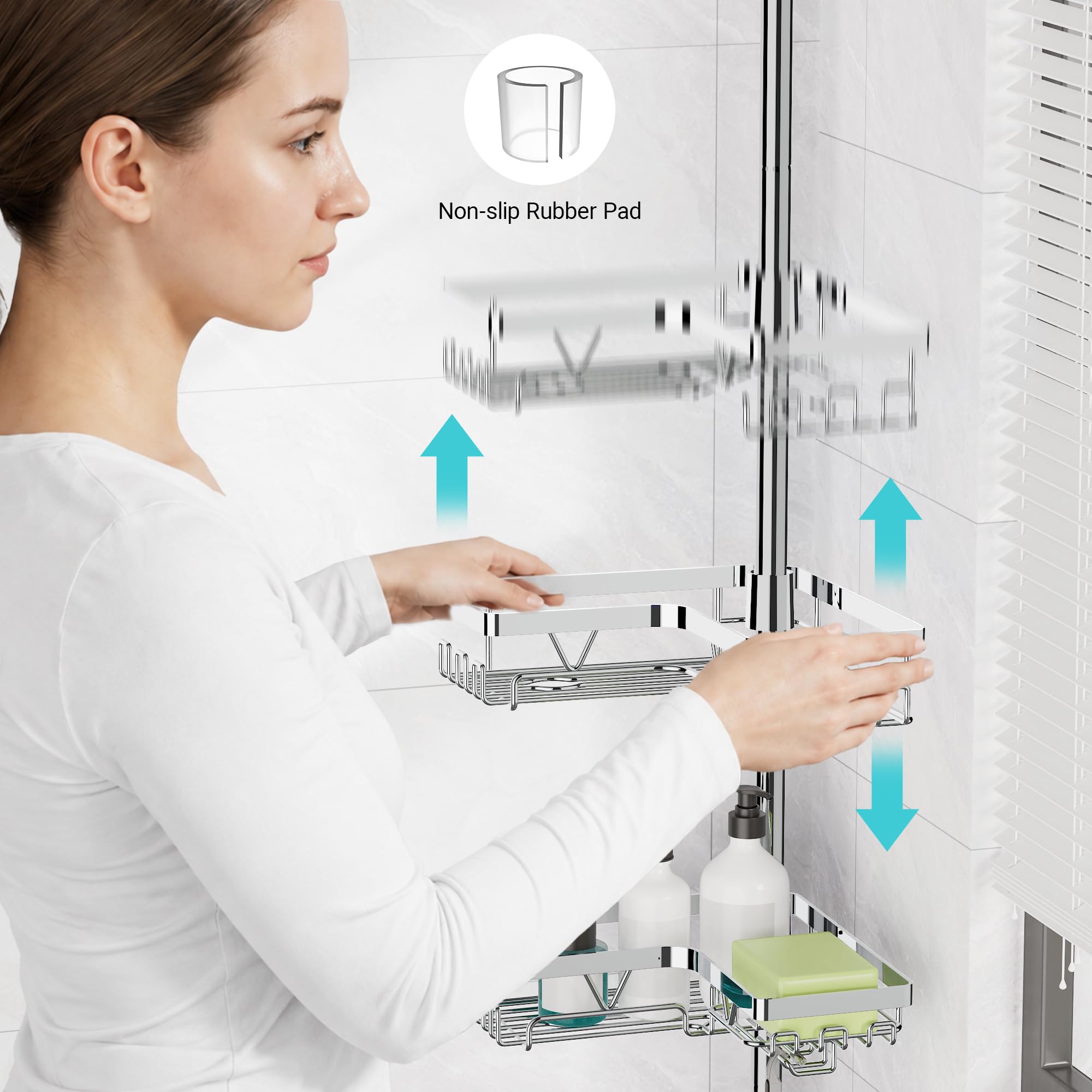 KEGII Telescopic Shower Caddy Corner Chrome 4 Tier Telescopic Shower Shelf