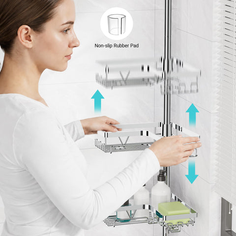 KEGII Telescopic Shower Caddy Corner Chrome 4 Tier Telescopic Shower Shelf