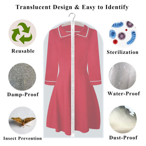 Yelinosk 5 Pack Suit Bags - 60 x 120cm, Anti-Dust & Water Protector, Washable Full Zipper Garment Bags Perfect for Travel or Home