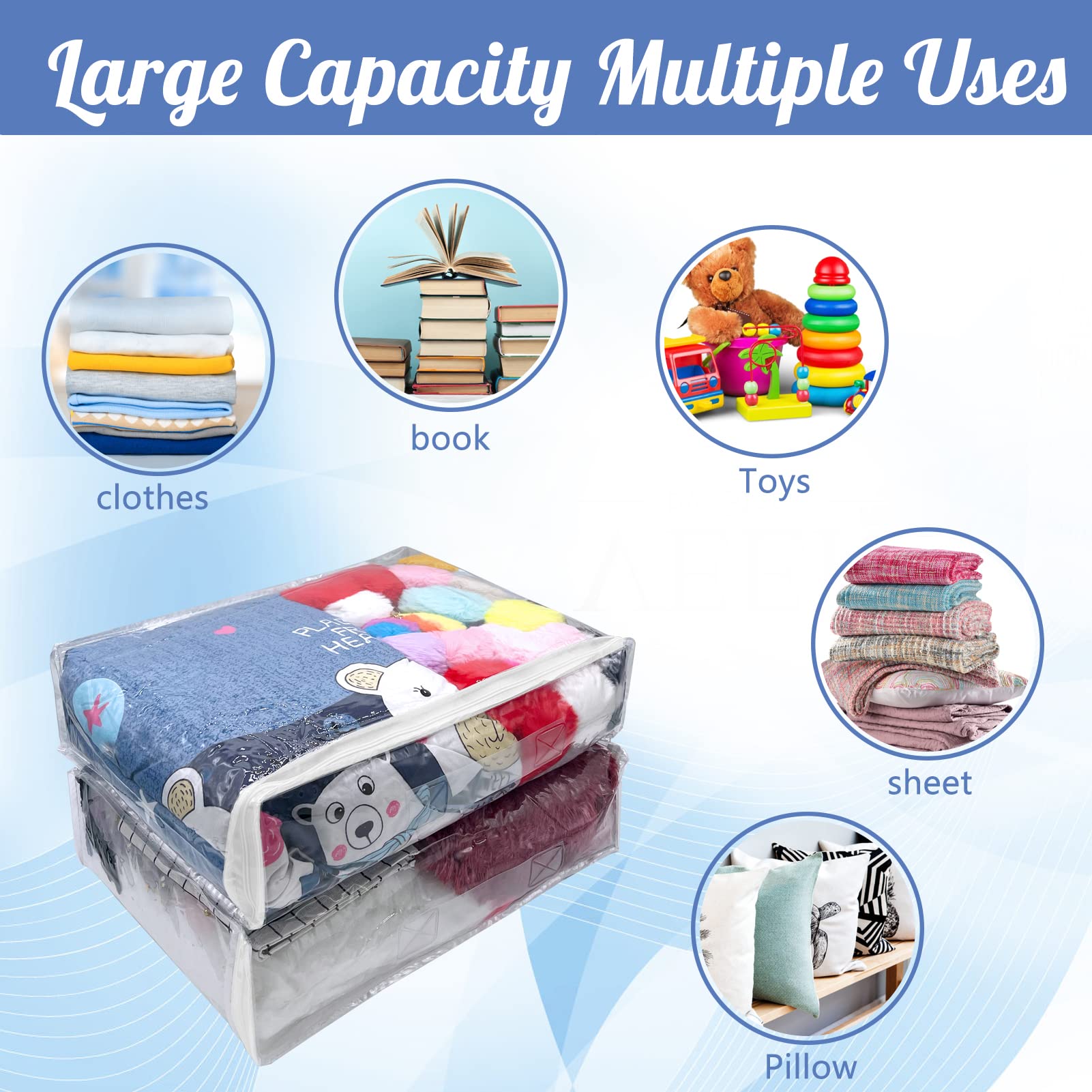 20Pcs Large Clear Vinyl Zippered Storage Bags With Handle - 16*12*4Inch Blankets Organizer for Sweater, Bed Sheet, Pillow