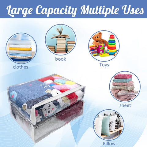 20Pcs Large Clear Vinyl Zippered Storage Bags With Handle - 16*12*4Inch Blankets Organizer for Sweater, Bed Sheet, Pillow
