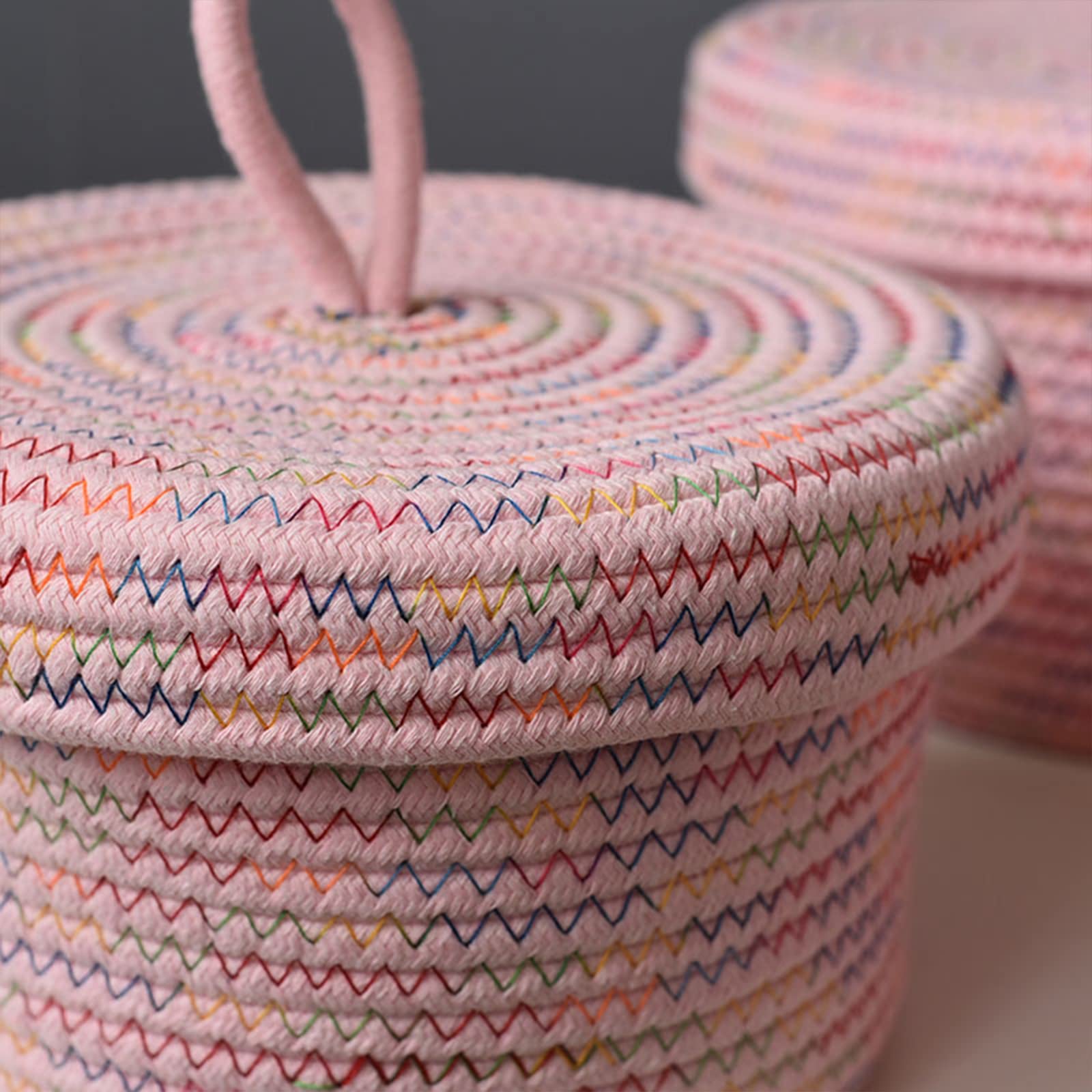 Round Cotton Rope Storage Basket with Lid, Round Multipurpose Cotton Woven Basket with Lid Large Capacity Storage Pot Organizer Container for Small