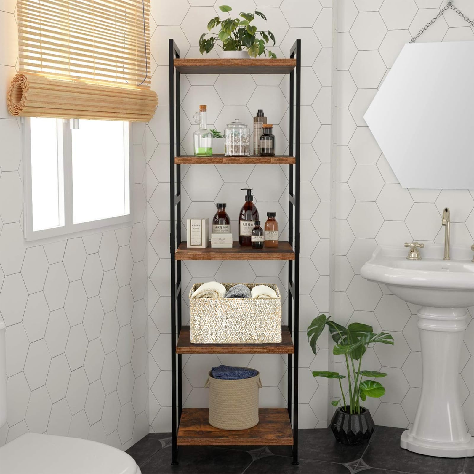 IGNPION Seagrass Storage Basket Woven Seagrass Desktop Rectangular Bathroom Storage Organiser Box