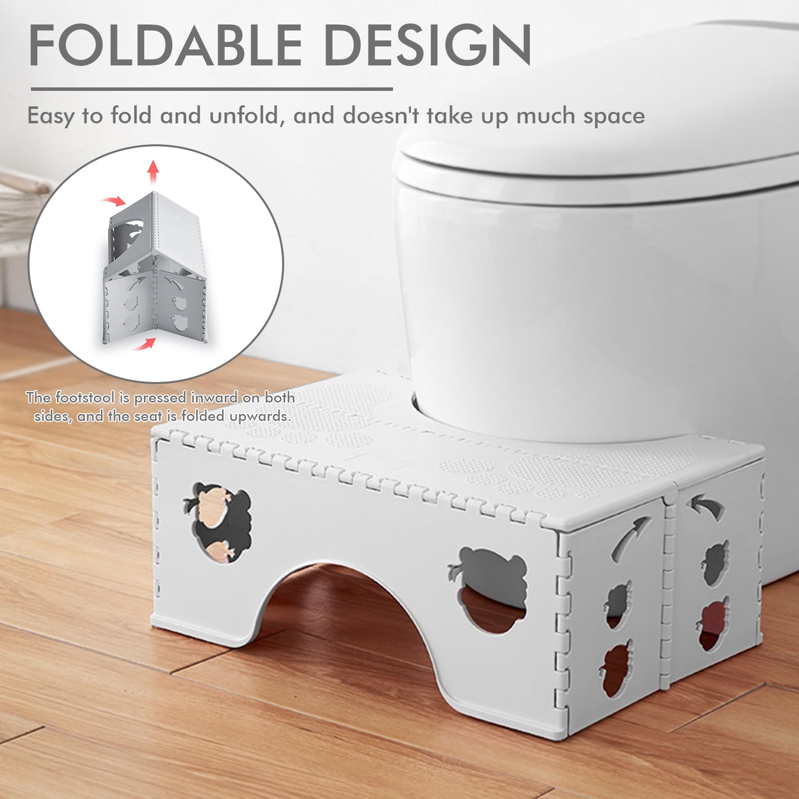 PRITOK Foldable Toilet Squat Stool: Foldable Plastic Toilet Stool for Bathroom, Non-Slip Step for Healthy Squatting Posture