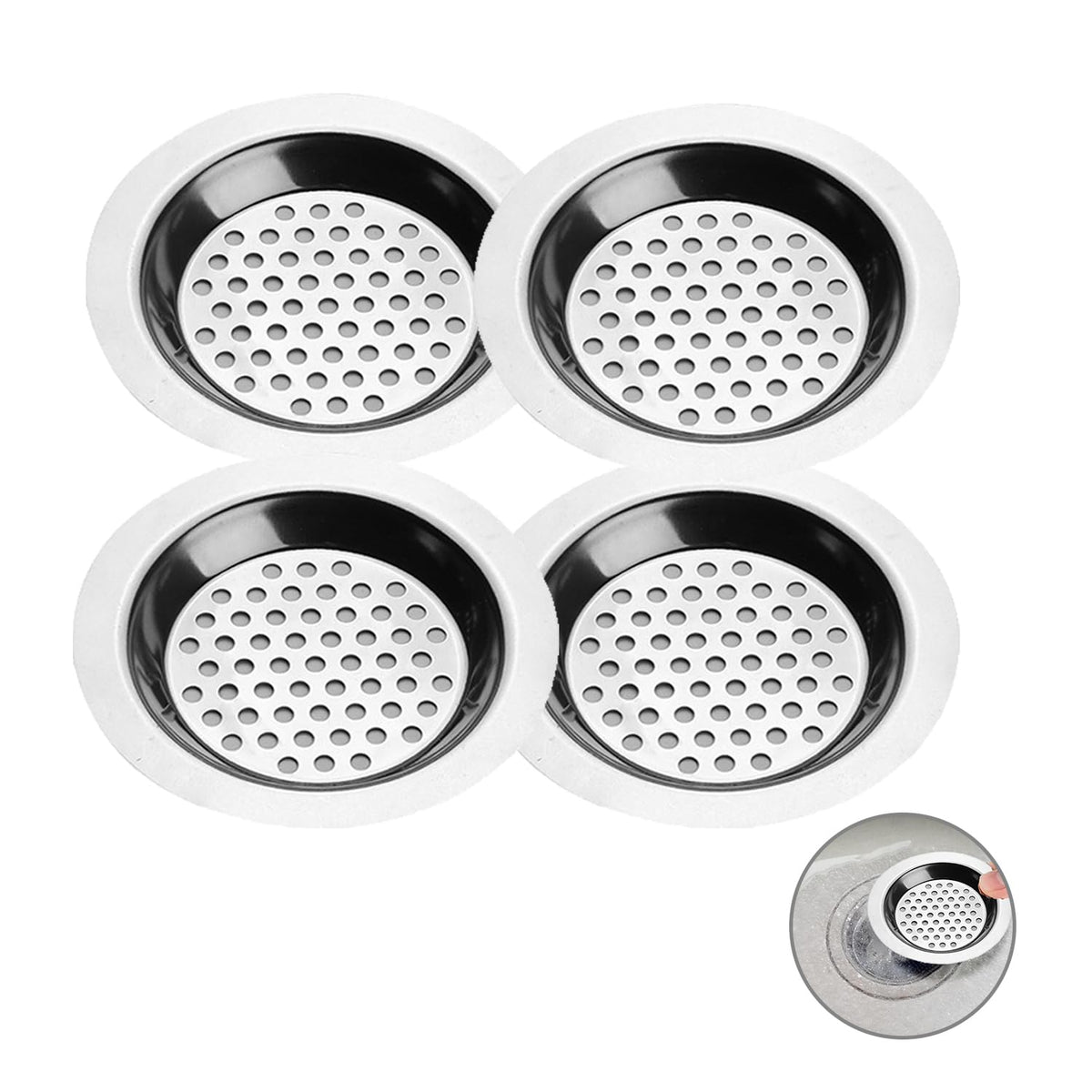 4-Pack Stainless Steel Sink Strainer | Standard Drain Plug for Kitchen/Bathroom/Shower | Hair & Food Catcher - Anti-Clog, Rust-Proof & Easy Clean