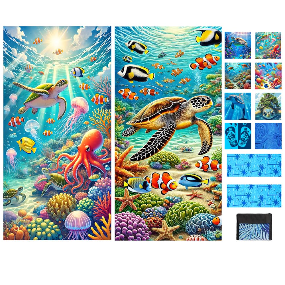 JAODFK 2 Pcs Microfibre Beach Towel 71"X32" Quick Dry Sea Animals Lightweight Sand Free Extra Large Thin Towels Travel Essentials For Adults Womens