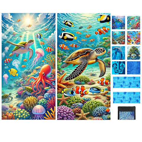 JAODFK 2 Pcs Microfibre Beach Towel 71"X32" Quick Dry Sea Animals Lightweight Sand Free Extra Large Thin Towels Travel Essentials For Adults Womens