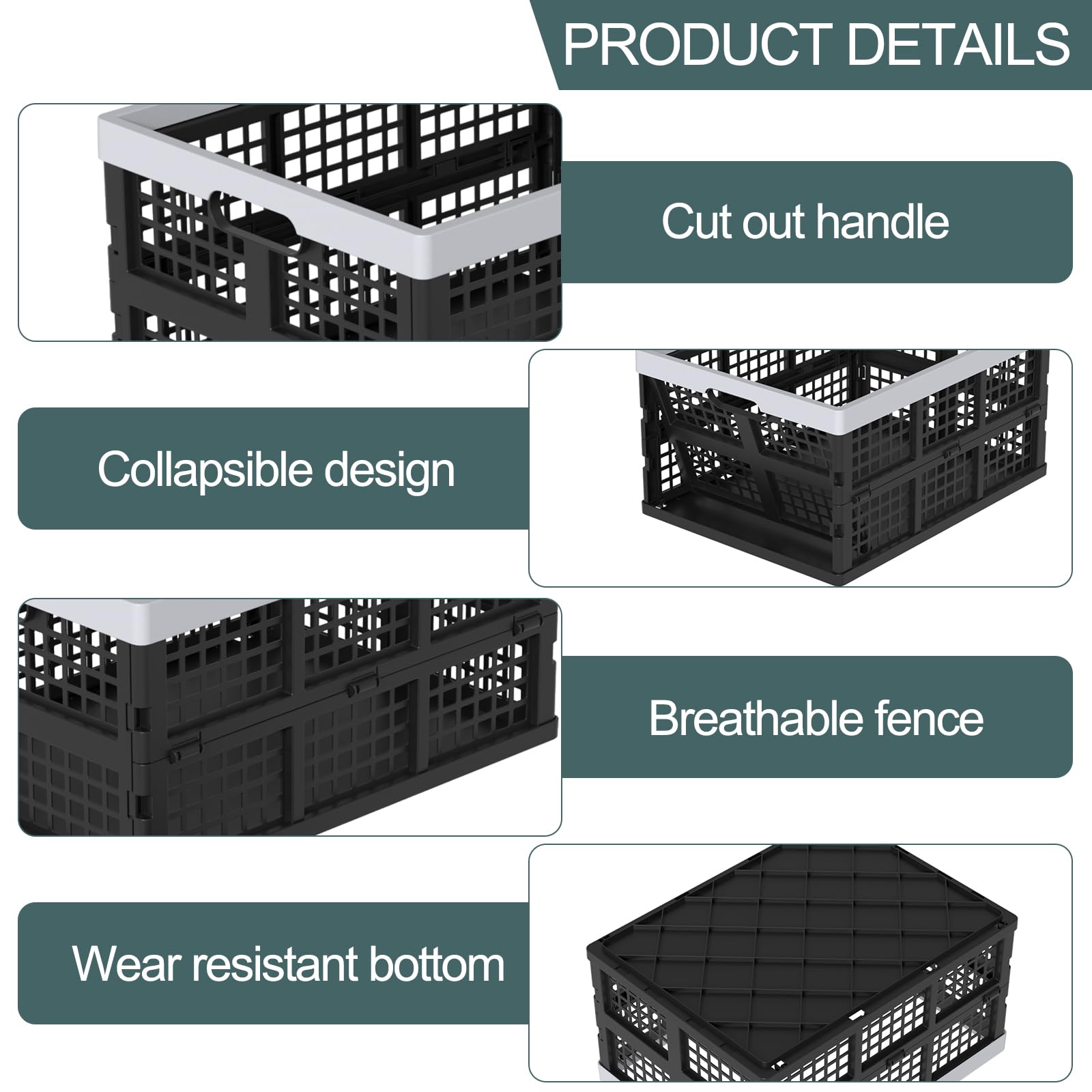 Ziglous 35 Litre Plastic Collapsible Storage Boxes, Folding Storage Crate