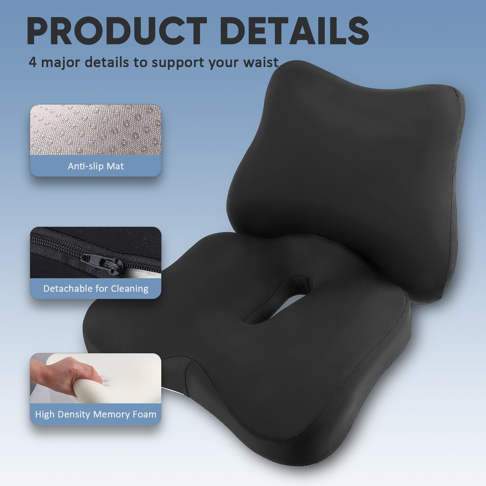 Lumbar Support Cushion for Office Chair,Ergonomic Design Memory Foam Seat Pillow, Pain Relief Sciatica Tailbone Back Support