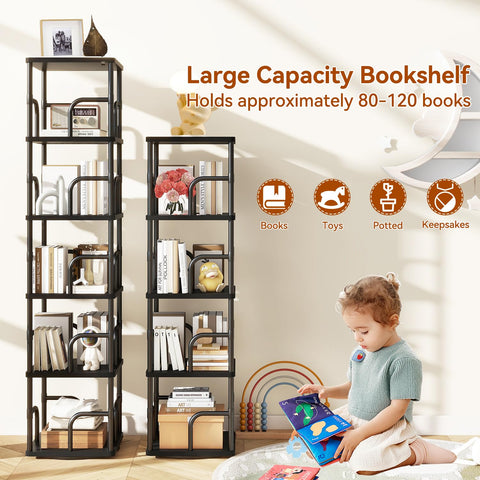 IBUYKE 6 Tier Rotating Bookshelf,Square Bookcases,Black TBC005B