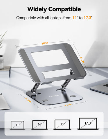 TECKNET Laptop Stand for Desk, Adjustable Ergonomic Laptop Holder (Grey)