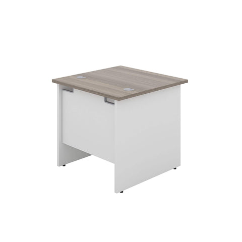 Office Hippo Heavy Duty Rectangular Office Desk, Home, Table, Integrated Cable Ports, 5 Yr Wty, MFC, White Legs, Grey Oak Top, 80cm x 80cm