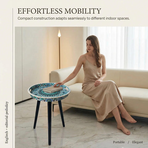 Simmer Stone Round Indoor Side Tables with Detachable Wooden 3 Legs, Versatile Tray Table, Perfect For Round Coffee Table Tea