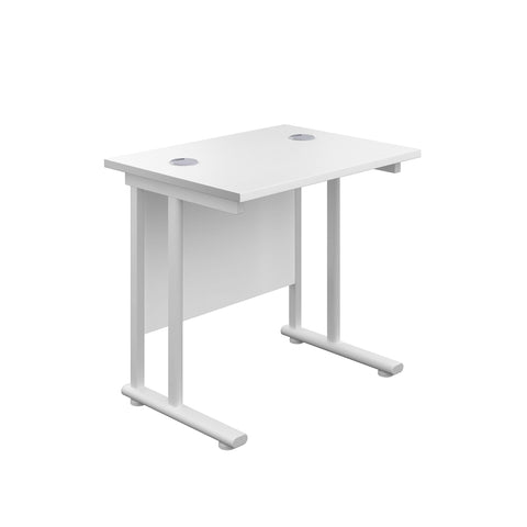 Office Hippo Rechteckiger Freischwinger-Schreibtisch, Metall, Weißer Rahmen, weiße Oberseite, 80 x 60 cm
