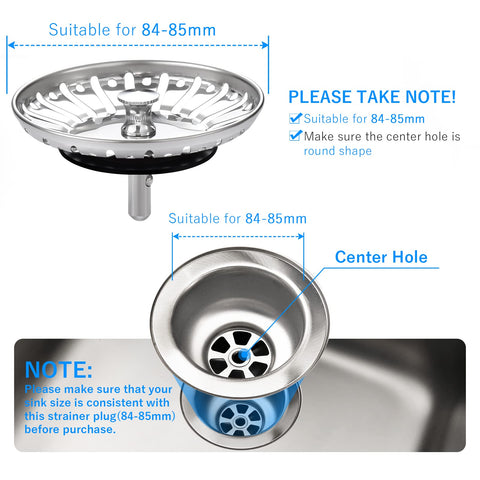 Upgraded Kitchen Sink Plug Strainer Stainless Steel Strainers Sink Plugs Replacement Drain Stopper for Food/Hair Catcher