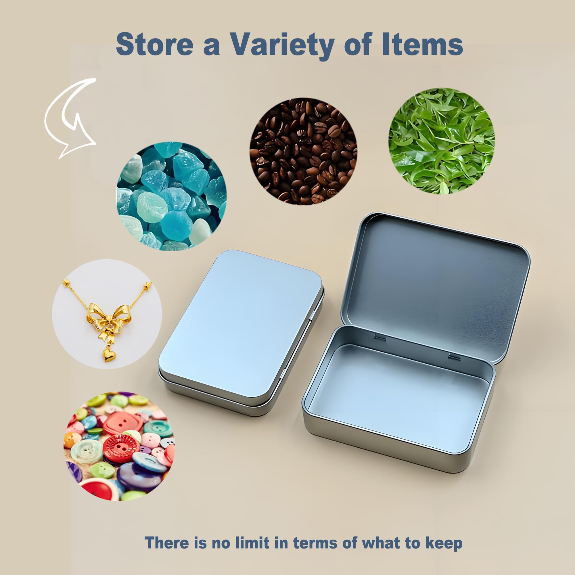 Forever bene 12 Silver Metal Tins with Hinged Lids, 12 Pieces, Silver, each piece measures 11,5 × 8,5 × 2,2 cm