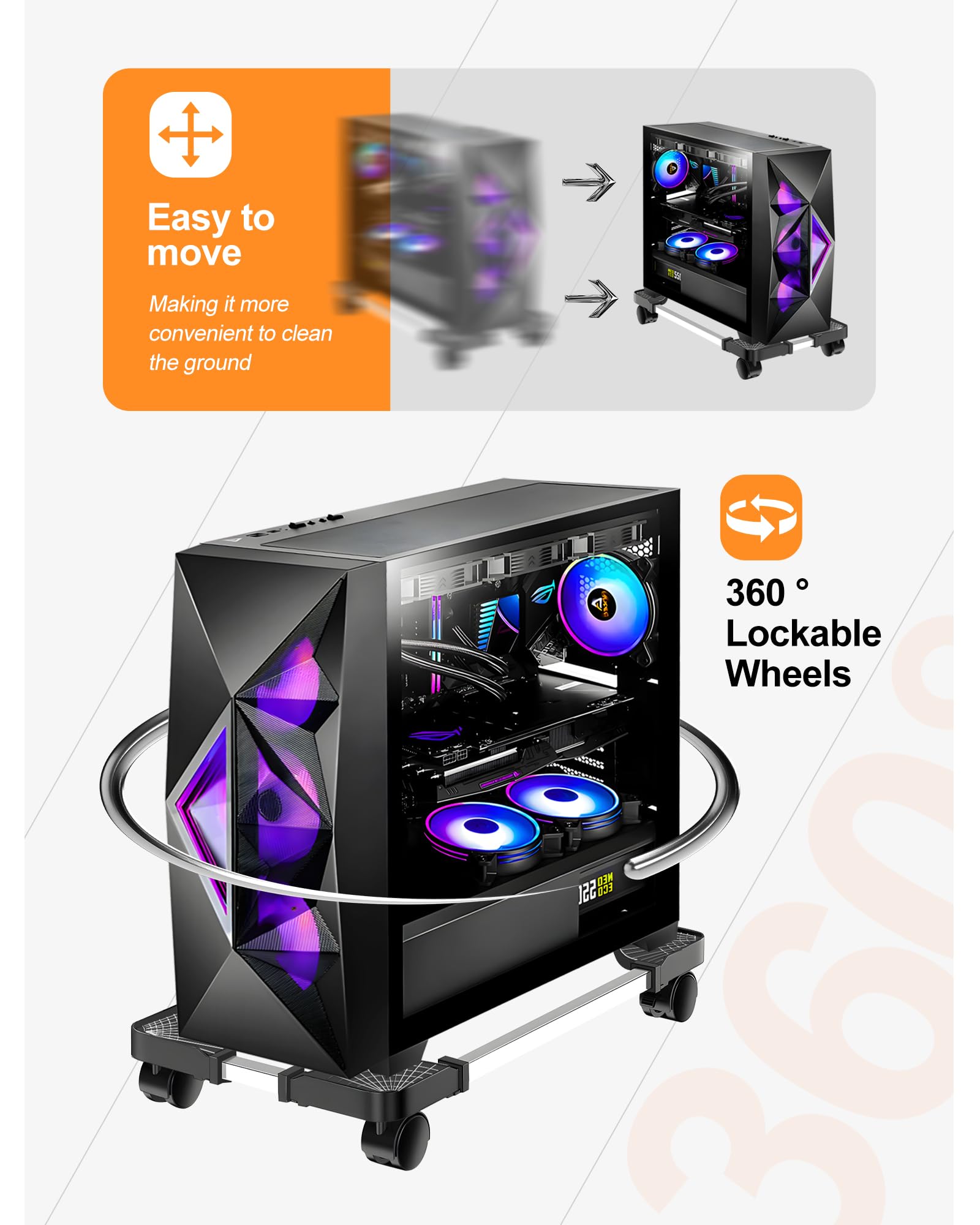 YOSE Computer Tower Stand, Adjustable Mobile CPU Stand With Rolling Caster Wheels, Premium PC Holder for Floor Carpet Gaming Case